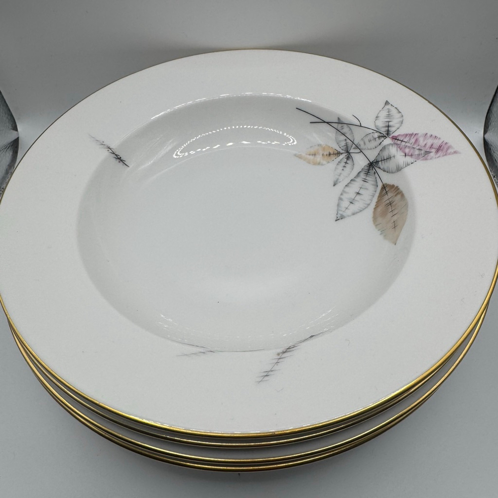 Vintage 1940’s Florence Rosenthal-Continental White Gold Rim Soup Bowl set of 4